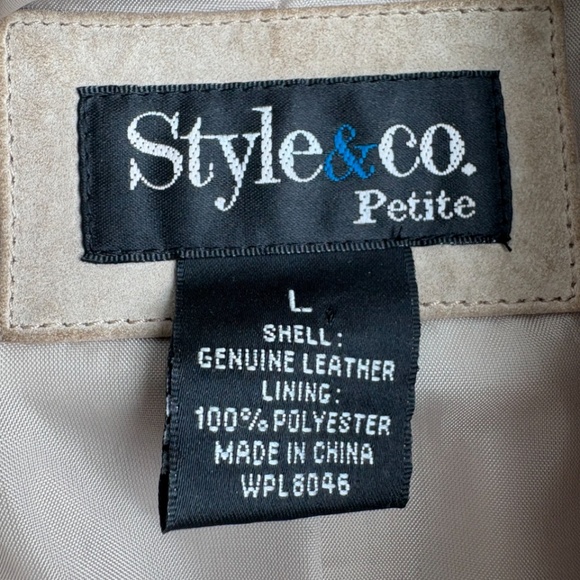 Authentic Y2K Style & Co Petite Genuine Suede Jacket Taupe Beige L - Picture 7 of 7